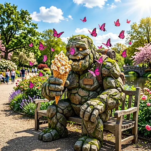 Sunny Day with Golem Enjoying Popcorn Ice Cream