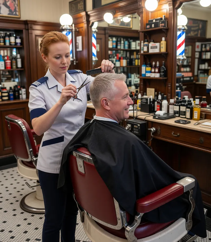 Barbershop Haircut: She Cuts His Hair