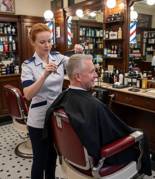 Barbershop Haircut: She Cuts His Hair