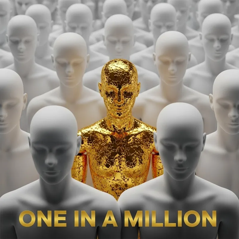 Unique Gold Figure Among Faceless Dolls