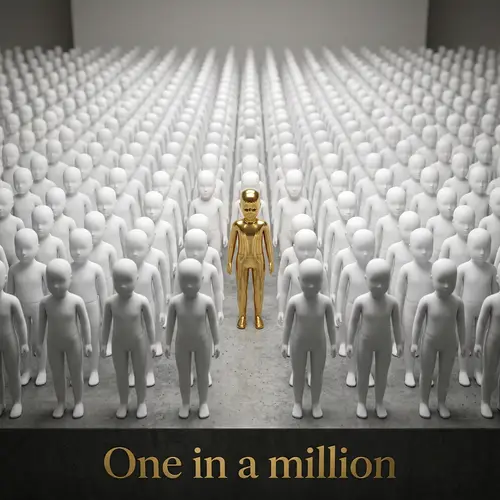 Unique Gold Figure Among Faceless Dolls