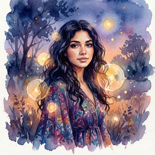 Enchanting Watercolor Portrait of a Young Hispanic Woman
