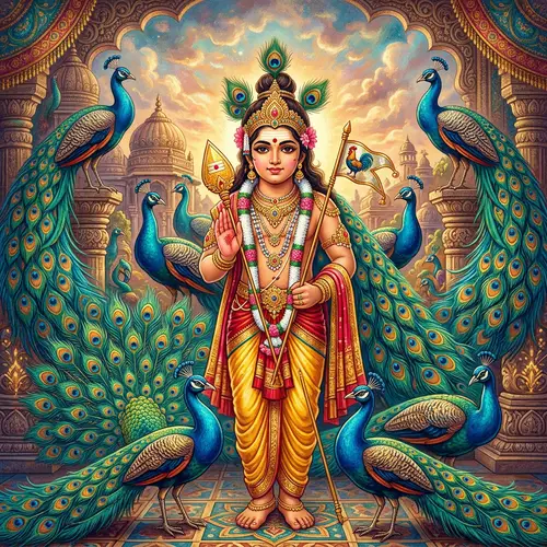 Lord Murugan Digital Painting: Vibrant Colors & Majestic Peacocks