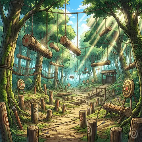 Outdoor Training Field with Log Targets for Practice