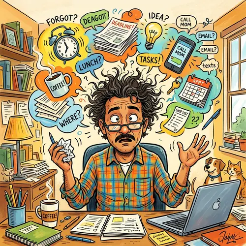 Vibrant Concept Illustration of Scatterbrained Hispanic Male