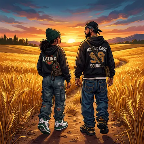 Urban Rappers in Wheat Field Illustration