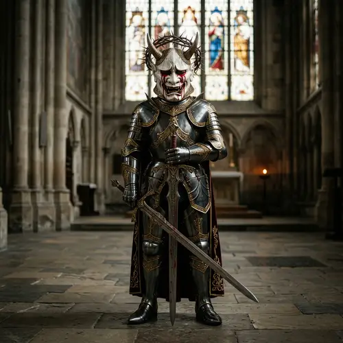 Knight in Shining Armor with White Hannya Helmet