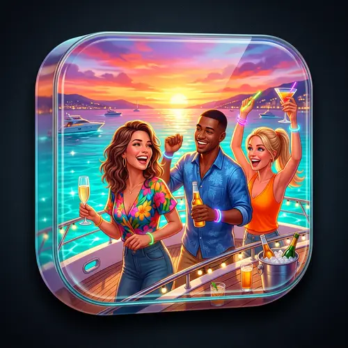 Vibrant App Icon Design: Yacht Party Scene