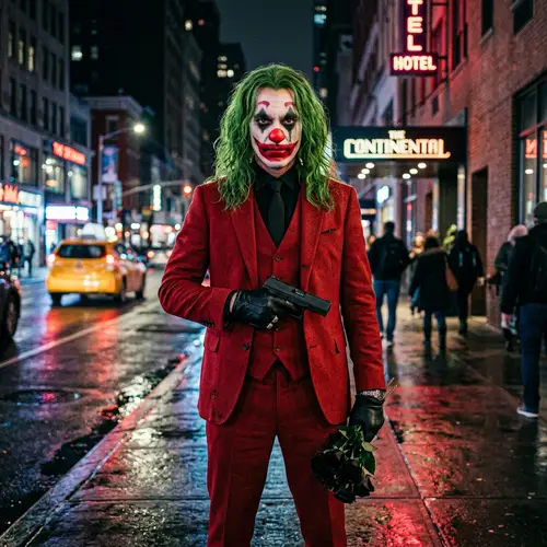 Clown in Red Suit with Green Hair
