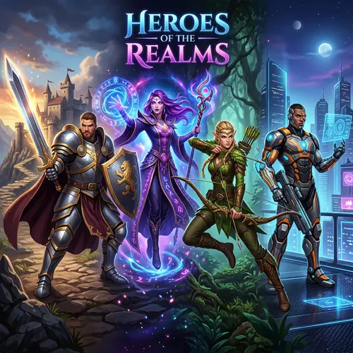 Epic Game Character Banner | Knight, Sorceress, Elf, Cyborg