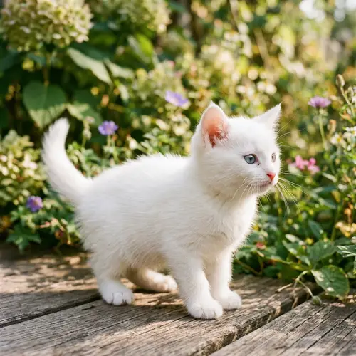 Beautiful White Kitten Basking in Sunlight