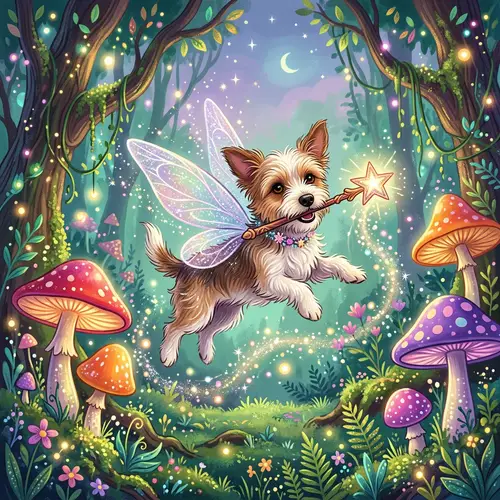 Whimsical Fairy Dog Illustration | Enchanted Graphic Design