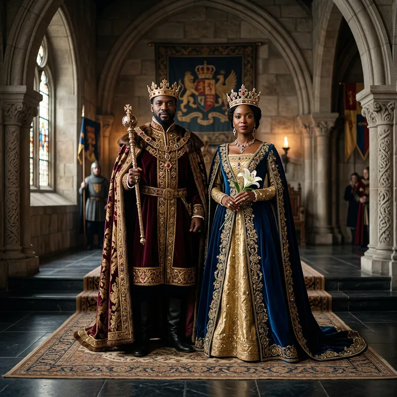 Black Queen Standing Next to Her King - Regal Elegance
