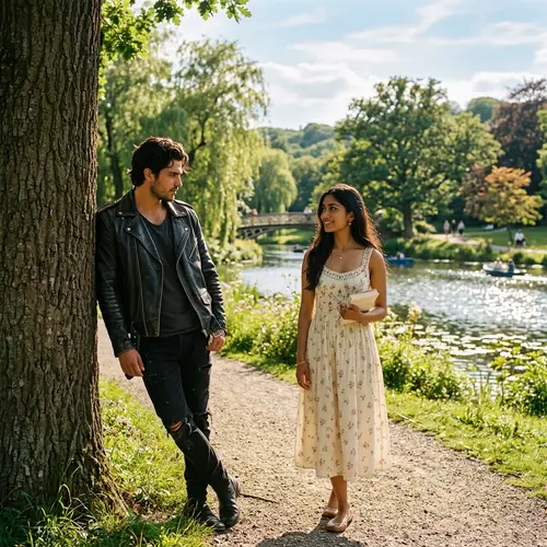 Multicultural Love Story in Serene Park Setting