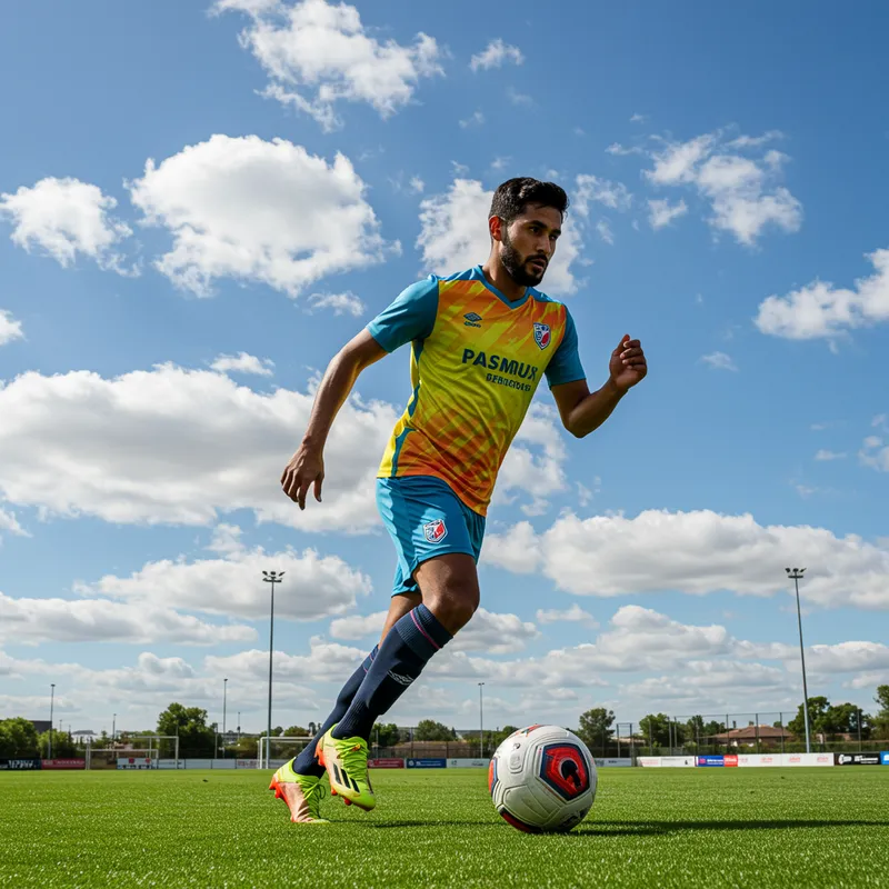 Dynamic South Asian Football Player in Action