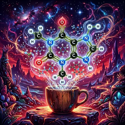 Mystical Caffeine Landscape in Ethereal Hues