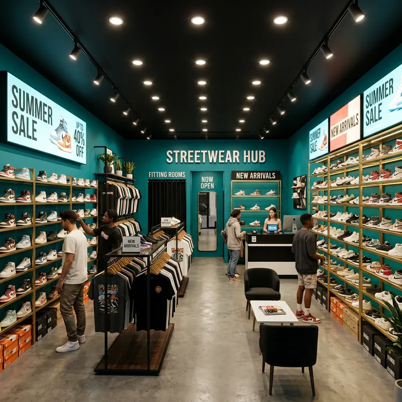 3D Clothing Store with Teal Walls and Minimalistic Design