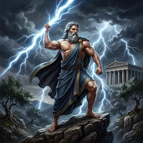 Ancient Greek Myths Book Cover with Mythological Deity Figure