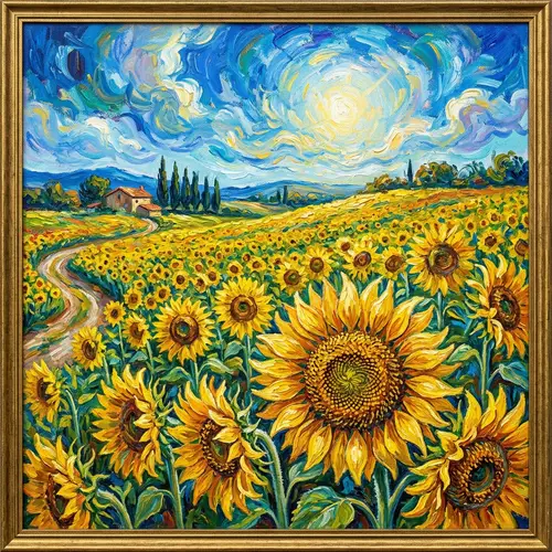Impressionistic Sunflower Field Painting | Van Gogh Inspired Art