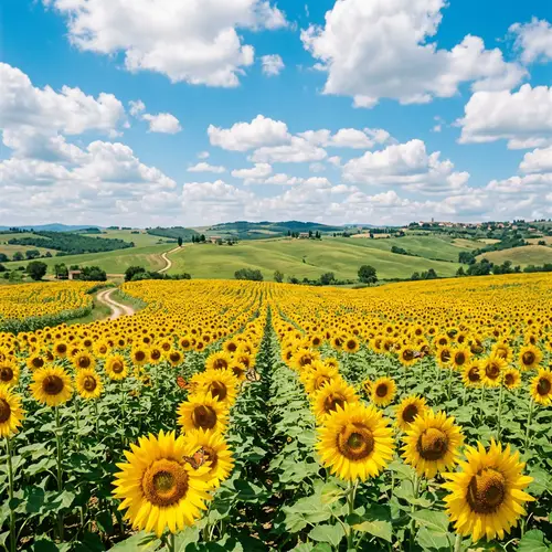 Serene Landscape with Golden Sunflowers | Beautiful Summer Scene
