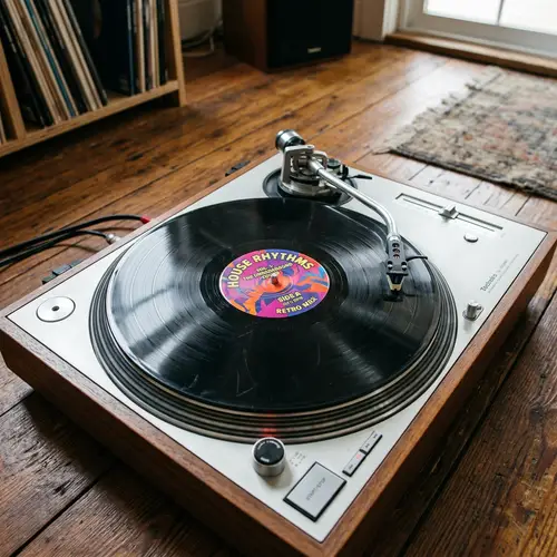 Retro-Style House Music Vinyl Record on Vintage Turntable