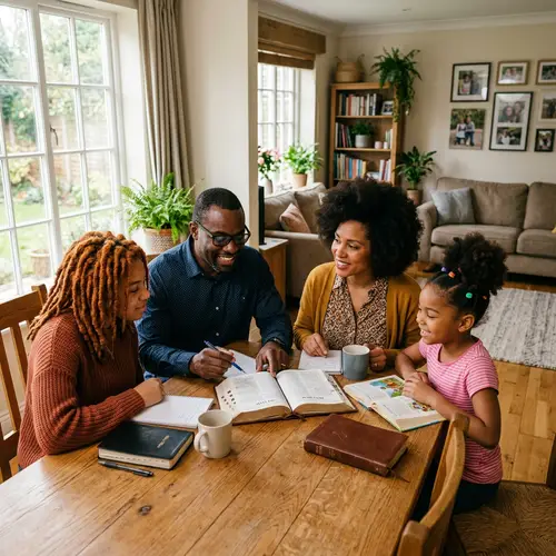 African American Family Bible Study at Home