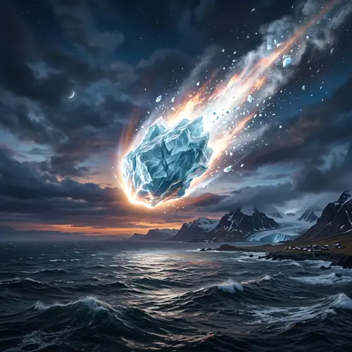 Glacial Meteor Falling into the Sea Illustration