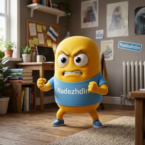 Nadezhdin Character: Bright Yellow, Comical Eyes, Clenched Fists