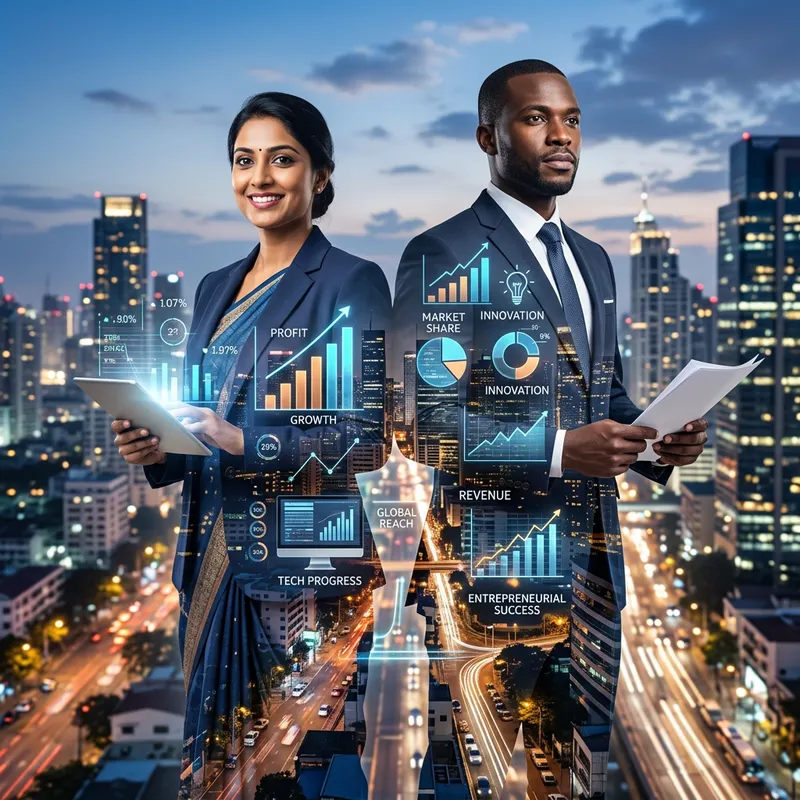 Innovative Business Duo: Double Exposure with Cityscape