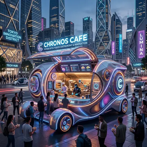 Futuristic Circular Food Truck with Modern Elements