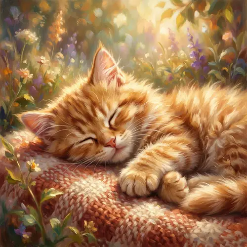 Dreamy Portrait of a Fluffy Orange Tabby Cat