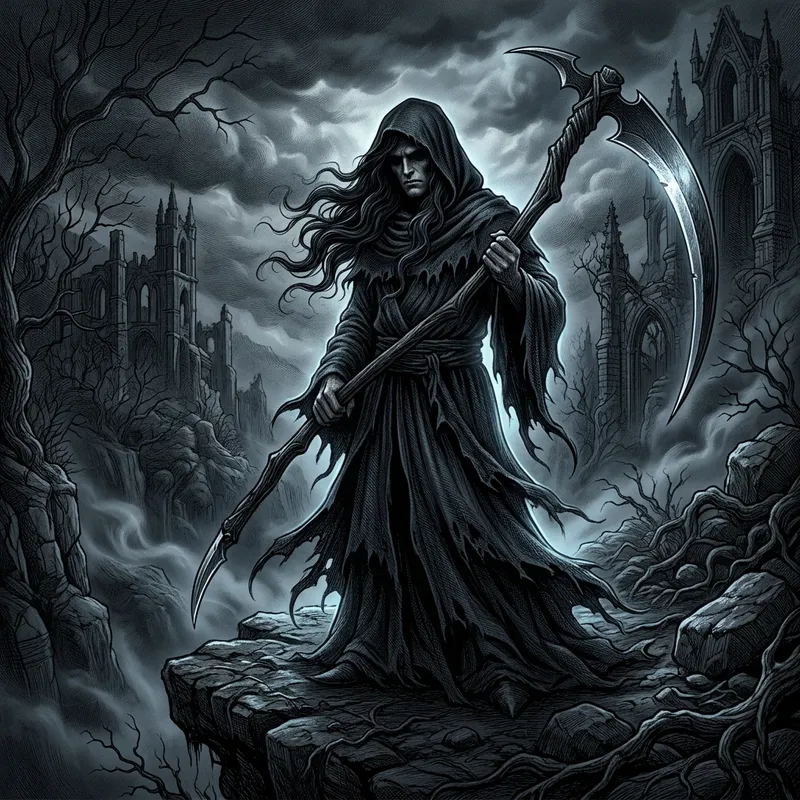 Dark Fantasy Illustration of Grim Reaper with Scythe