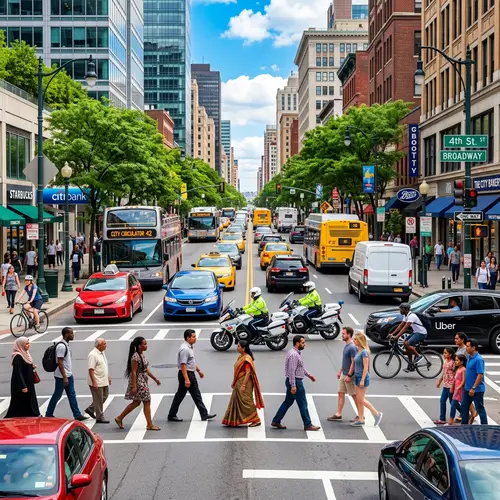 Vibrant Diverse Traffic Scene in the City