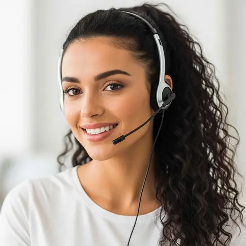 Young Greek Woman with Headset - Polite Customer Service