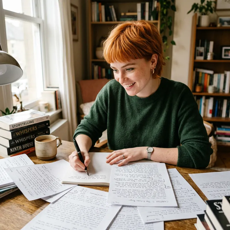 Red-Haired Female Writer with Green Eyes | Creative Hairstyle