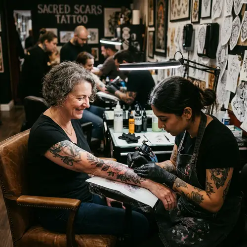 Skilled South Asian Tattoo Artist Transforming Scars with Art