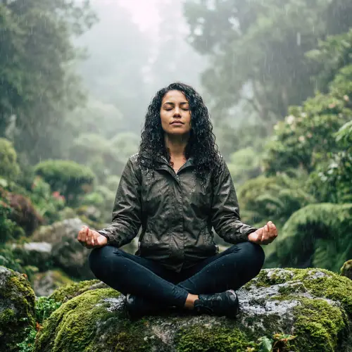 Pretty Woman Meditating in the Rain - Serenity & Peace