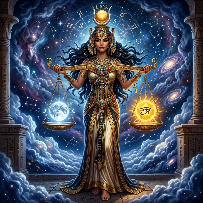 Realistic Egyptian Libra Goddess Art with Scales Realistic Egyptian Libra Goddess Art with Scales