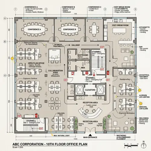AI-Optimized Office Layout for Productivity & Collaboration