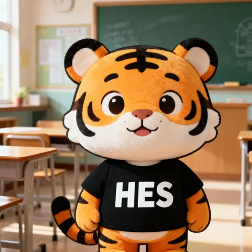 Cartoon Tiger in School: HES Black Shirt