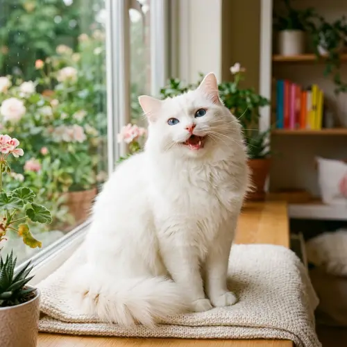 Beautiful White Cat with Big Smiley Face