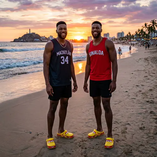 African American Basketball Style Men at Mazatlan Beach