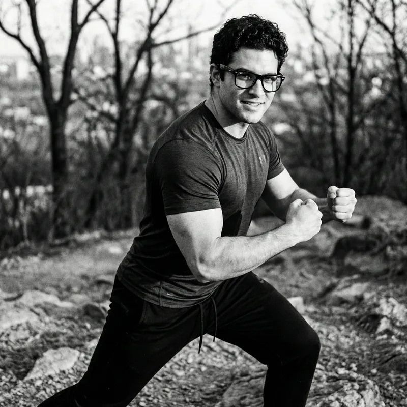 Muscular Gigachad in Black Ray-Ban Glasses