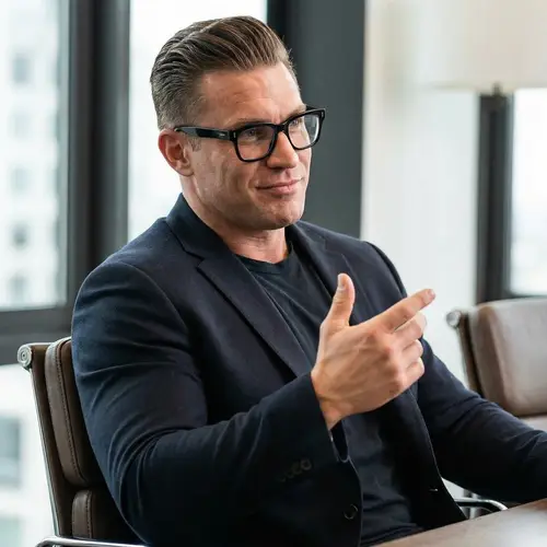 Muscular Caucasian Man in Stylish Black Eyeglasses