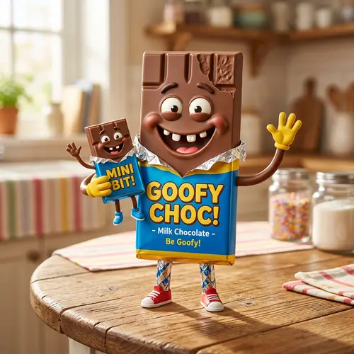 Goofy Chocolate Bar Character - Fun Dessert Art