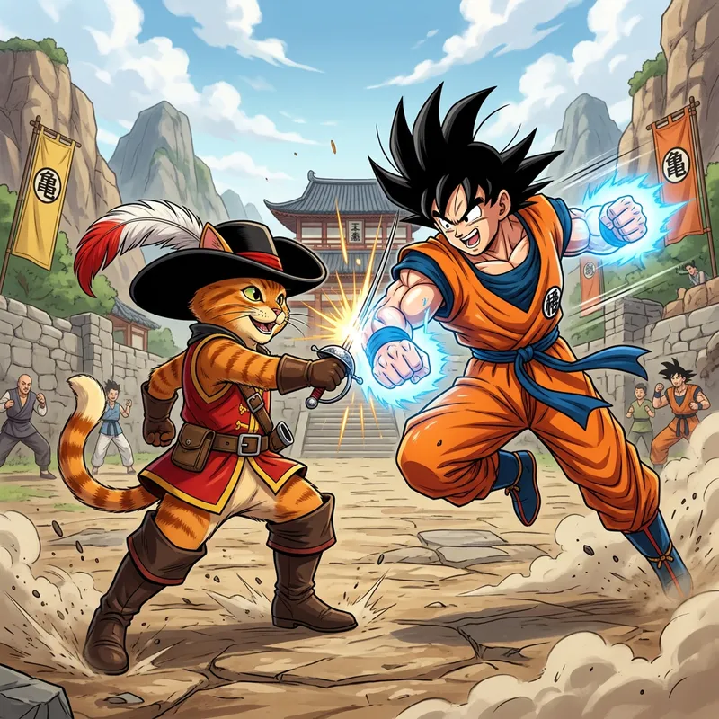 Battle of the Feline Warrior: Puss in Boots challenges Goku