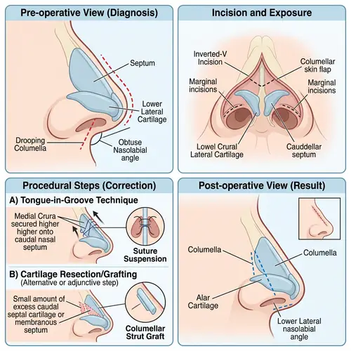 Nose Surgery for Drooping Columella - Medical Illustration