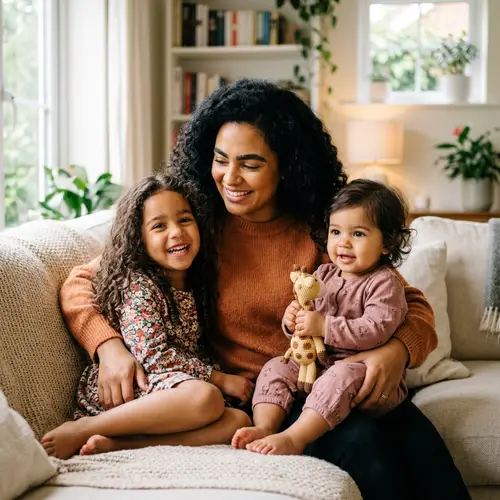 Beautiful Mother and Daughters Bonding Moment