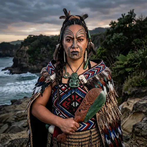 Powerful Māori Female Warrior Art | Vibrant Colors & Bold Contrasts