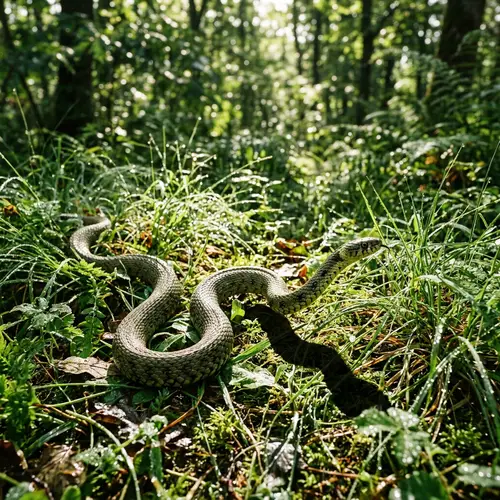 Olive Green Snake Slithering Through Lush Nature Scene